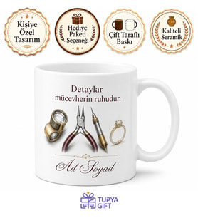 Takı Tasarımı Öğrencisine Mücevher İşçiliği İnce Detaylar Kupa Hediye Bardak