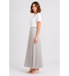 Yüksek Bel Beli Lastikli Akordiyon Piliseli Maxi Boy Etek 8940-Gri