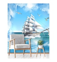Dreamwall Denizde Tekne Desenli Isı Ve Ses Yalıtımlı Sağlıklı Tekstil Duvar Kağıdı (Mavi)