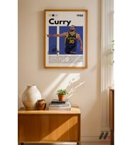 Curry Basketbol Posteri, Ahşap Çerçeveli Duvar Tablosu - Spor Severlere Hediye