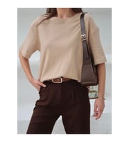 Kadın Mia İnterlok Kumaş Bisiklet Yaka Oversize T-Shirt