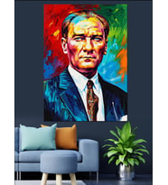 Renkli Mustafa Kemal Atatürk Resmi Dekoratif Kanvas - Mdf Ahşap Tablo
