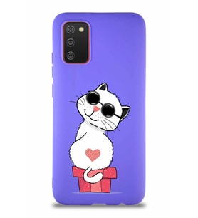 Samsung Galaxy A02S Soft Premier Kapak Coolcat Tasarımlı Silikon Kılıf - Mor (Şeffaf)