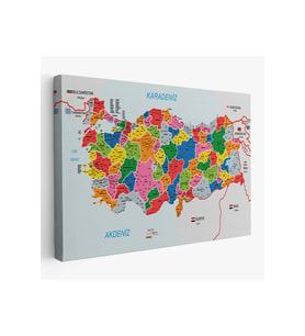 Türkiye Haritası Kanvas Tablo İl ve İlçeli Ayrıntılı Eğitici  Komşulu Tablo 3023