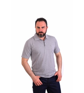 ESERIS - Polo Yaka Kısa Kol Pike Tişört - Gri - Cepli