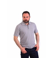 ESERIS - Polo Yaka Kısa Kol Pike Tişört - Gri - Cepli