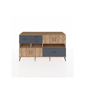 Kronos Konsol 5 Raflı 4 Çekmeceli 4 Kapaklı 176x59x99 Çam-Çam/Antrasit