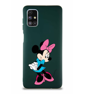Samsung Galaxy M51 Soft Premier Kapak Minnie Mouse-F Tasarımlı Silikon Kılıf - Yeşil (Şeffaf)
