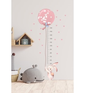 Balonlu Tavşan Boy Ölçer Duvar Sticker Seti , Çocuk Odası Duvar Sticker, Bol Ölçüm Yapışkan Sticker
