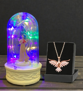Renkli Led Işıklı Tasarım Fanus ve Zümrüdü Anka Kuşu Kolye Seti (Model 3)