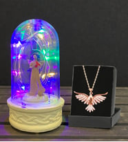 Renkli Led Işıklı Tasarım Fanus ve Zümrüdü Anka Kuşu Kolye Seti (Model 3)
