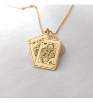 Kişiye Özel 925 Ayar Gümüş İskambil Kartları Kupa Kızı ve Kupa Papaz Kolye (Gold)