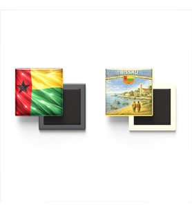 Buzdolap Magnetleri - Gine-Bissau Bayrağı ve Bissau Retro Tema - 2'li Set Magneti