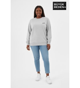 Kadın Büyük Beden AR Baskılı Yaka Kollar Etek Ribana Bisilet Yaka Sweatshirt SPR26BSWK956-1