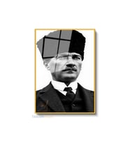 Dikey Çerçeveli Cam Sb Kalpaklı Ataturk Modern Ev Dekoru Duvar Sanatı Ev Ofis Tablosu (Altın)