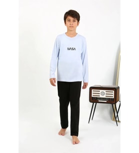 Erkek Çocuk Uzun Kol Penye Pijama Takım BuzMavisi