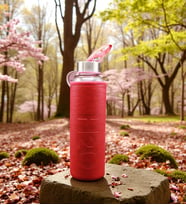 H2O Cam Su Matarası Deri Kılıflı 500 ml - KIRMIZI