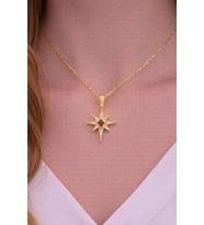 Kadın Gold Renk Kutup Yıldızı Zirkon Taşlı Çelik Kolye (Altın)