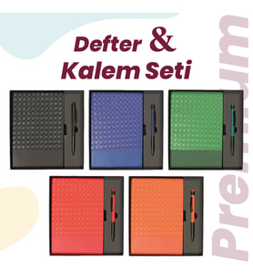 Akpınar Promosyon Premium Deri Görünümlü Defter & Kalem Hediye Seti (Düz Siyah)