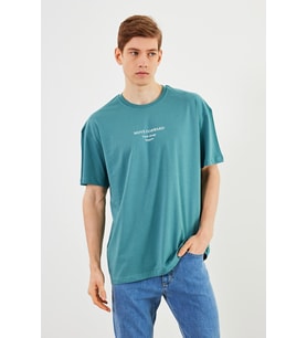 Leo Erkek Oversize Tshirt %100 Pamuk Bisiklet Yaka Baskı Detaylı Basic Tişört MTLCE84