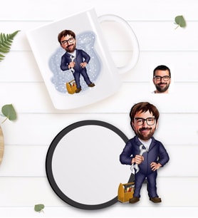 BK Gift Kişiye Özel Tamirci Karikatürlü Beyaz Kupa ve Ahşap Bardak Altlığı Hediye Seti-1