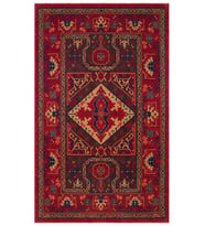 Kırmızı Halı Vintage Eskitme Stil Madalyon Göbekli Klasik Salon Halısı Yün Makine Dokuma