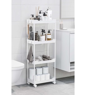 Beyaz 4 Katlı Tekerlekli Düzenleyici Mutfak ve Banyo Rafı Vesken