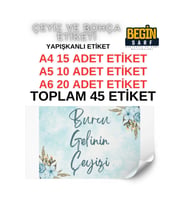 A4 A5 A6 45 Adet Çeyiz Bohça Koli Paket Etiketi Isme Özel Yapışlanlı Etiket 013
