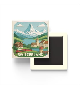 İsviçre - Switzerland - Paper Cut Art - Baskılı Buzdolap Magneti Kare - 9x9 cm
