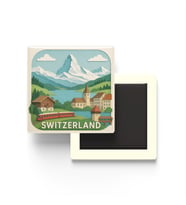 İsviçre - Switzerland - Paper Cut Art - Baskılı Buzdolap Magneti Kare - 9x9 cm