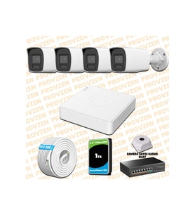 Provzen Hikvision 4 Kameralı 4MP IP Hibrit ColorVu Güvenlik Kamerası Mikrofonlu  Olay Anında bildirim