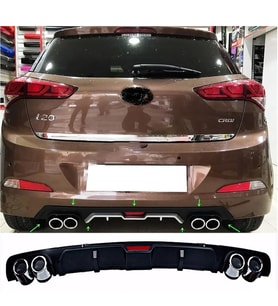 Hyundai İ20 Siyah Difüzör 4 Krom Egzoz Görünümlü Difizör Arka Ek Body Kit