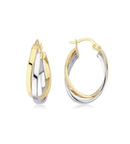  Çift Renk Oval Altın Halka Küpe (Çapı: 1.6x2.5cm) 