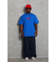 Erkek Baskılı Tişört Kısa Kol Bisiklet Yaka Oversize T-Shirt - Mavi