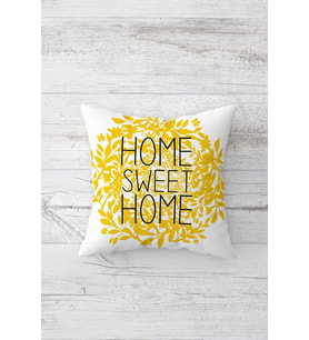 Sarı Home Sweet Home Çift Tarafı Baskılı Gizli Fermuarlı Yastık Kılıfı Kırlent Koltuk Yastık Kılıfı (Beyaz-Sarı)