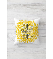 Sarı Home Sweet Home Çift Tarafı Baskılı Gizli Fermuarlı Yastık Kılıfı Kırlent Koltuk Yastık Kılıfı (Beyaz-Sarı)