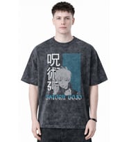 Tasarım Gojo Satoru Jujutsu Kaisen Anime Baskılı Unisex Oversize Eskitme Yıkamalı Tişört