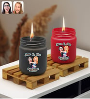BK Gift Kişiye Özel DTF Best Friend Karikatürlü 2’li Siyah ve Kırmızı Renkli Cam Kavanozda Kokulu Mum-1, Arkadaşa Hediye, Sevgiliye Hediye