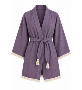 Kimono Müslin 2 Katlı Peştemal Bornoz (Beden L-XL)