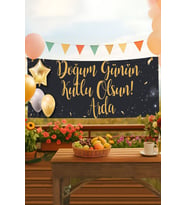 Kişiye Özel Gece Temalı İsimli Doğum Günü Pankartı, Yetişkin Doğum Günü Afişi, İyi ki Doğdun Banner 50x150cm (Füme)