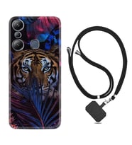 Infınix Hot 20i Kılıf Resimli Boyun Askılı İpli Desenli Silikon Flowers Tiger 1319