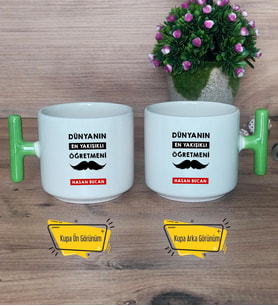 Erkek Öğretmene Hediye Kupa Bardak T Yeşil Kulplu Öğretmenler Günü Hediyesi