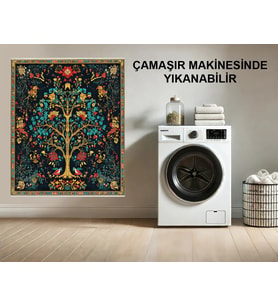 Makine Kaymaz Yıkanabilir Siyah Bohem Salon Halısı Mutfak Halısı Koridor Halısı Yolluk 5813