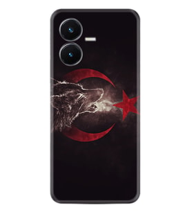 Vivo Y22S Kılıf Resimli Desenli Baskılı Silikon Kurt ve Ay Yıldız 1403