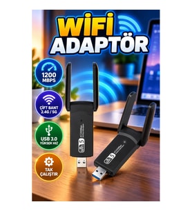 Çift Bant WiFi Adaptör 1200 Mbps USB 3.0 Tak-Çalıştır Özellikli