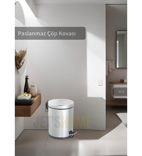 Pedallı Banyo Çöp Kovası Paslanmaz 12 Lt Mutfak Çöp Kutusu Gri