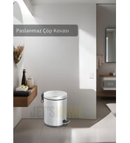 Pedallı Banyo Çöp Kovası Paslanmaz 12 Lt Mutfak Çöp Kutusu Gri