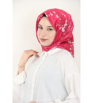 Fuşya Quaj Çiçek Desen İpek Rayon Eşarp