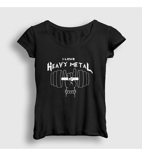 Presmono Kadın Siyah I Love Heavy Metal T-Shirt 315319tt