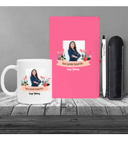 Kişiye Özel Yeni İş Temalı Pembe Defter & Beyaz Tükenmez Kalem ve Kupa
